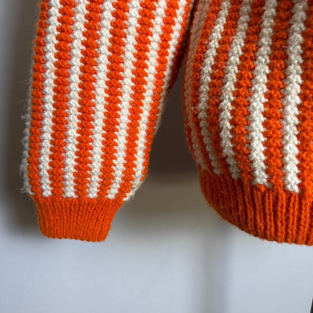 Handmade HandKnit Women's Sweater Orange & White Stripes, Sz L, Turtle/Mock Neck - Picture 4 of 16